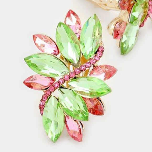 Swirl Pink & Green Marquise Crystal Clip on Earrings NWT - Picture 2 of 5